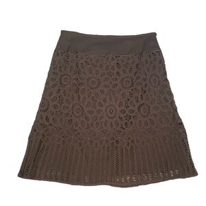 Women’s Chocolate Brown Lace Crochet Midi A Line Skirt Cottagecore Boho Size 12